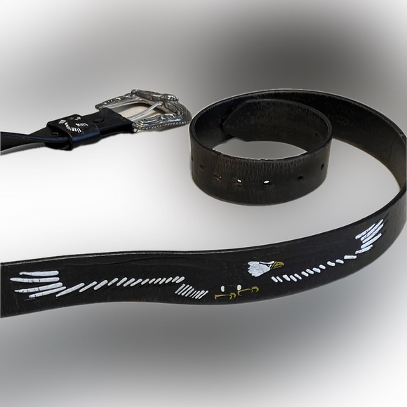 🦅🇺🇸Sz 46 Detachable Eagle Belt & Buckle Vintage Silver-Toned Embossed Leather - Picture 4 of 17